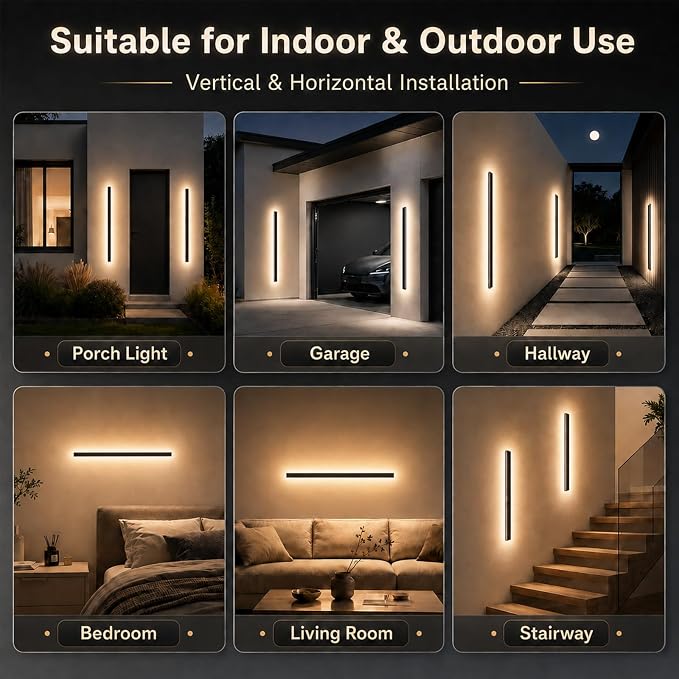 47 Inch Modern Outdoor Wall Lights Long Exterior Wall Light Sconce Outside Porch Wall Light 3000K IP65 Waterproof Exterior Light Fixtures Wall Mount for House Garage