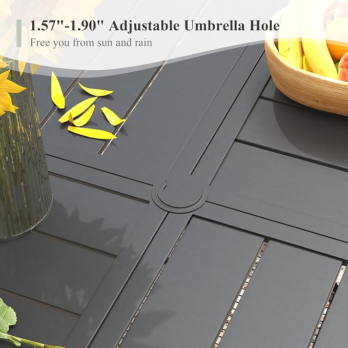 11 Pieces Outdoor Dining Set, 63.1" Spliced Patio Table with Umbrella Hole & Stackable Outdoor Dining Chairs, Patio Furniture Set for Deck Garden Porch, Black Chairs & Black Table