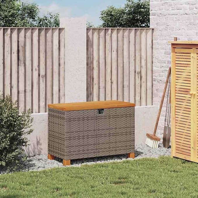 Outdoor Storage Box Rectangular Garden Deck Box with PE Rattan and Steel Frame 31.5x15.7x18.9 Inch Weather Resistant for Patio Garden Balcony