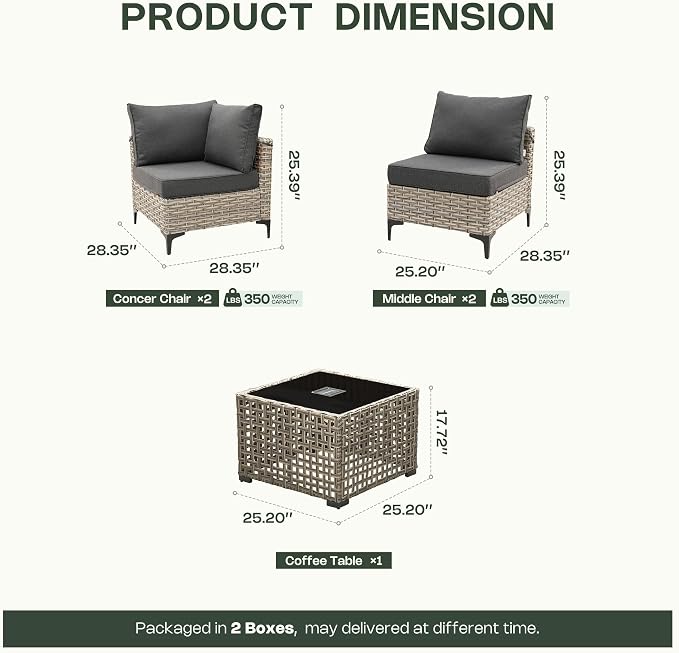 5 Piece Outdoor Sectional Patio Furniture Set with Solar Lighted Coffee Table, Modular Wicker Conversation Set with Flexible L-Shaped Layout for Porch Balcony Backyard, Black