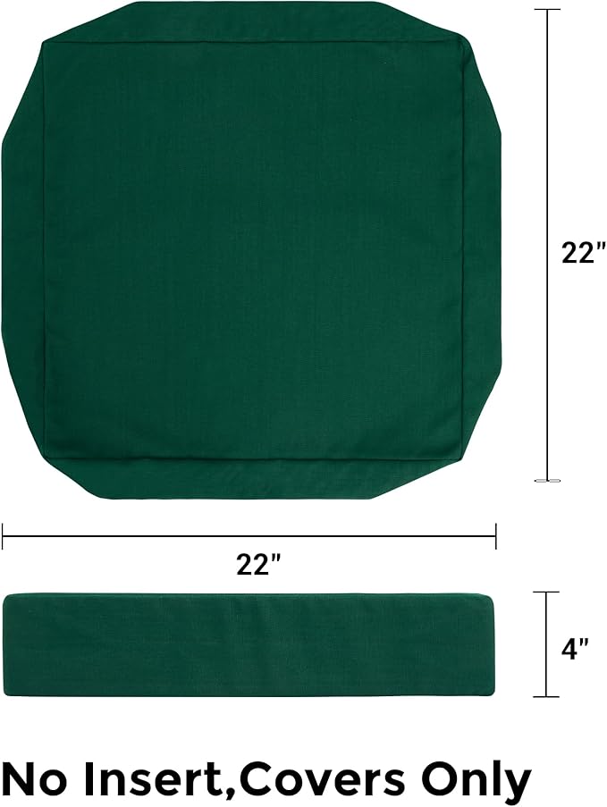 Outdoor Cushion Covers 22 x 22 x 4 inch,Set of 2,Non-Slip Grips Bottom,Replacement Cushion Covers for Garden Patio Furniture Couch Chair,Fade-Resistant Slipcover Only,No Insert(Blackish Green)
