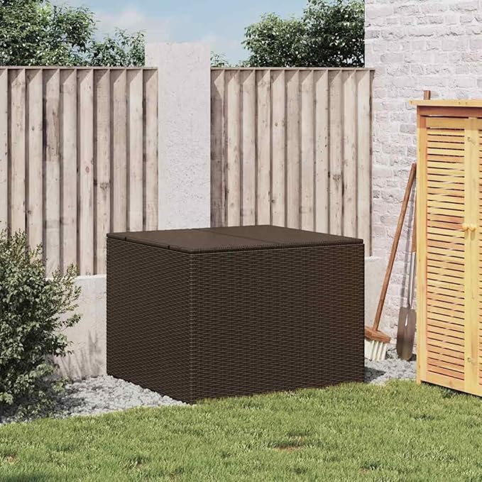 291L Outdoor Storage Box, Brown Poly Rattan Garden Storage Box with Powder-Coated Steel Frame for Patio, Deck, and Balcony