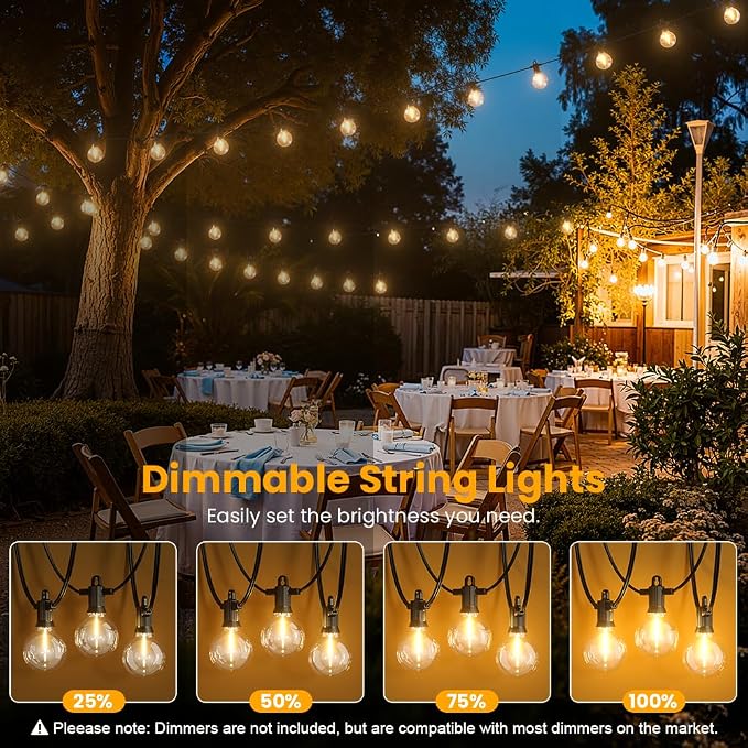 LED Outdoor String Lights, 500FT Patio Lights with 250+10 Shatterproof G40 Globe Bulbs, Waterproof Connectable Dimmable 2700K Hanging Lights for Outside Backyard Porch Balcony Party Gazebo Bistro cafe