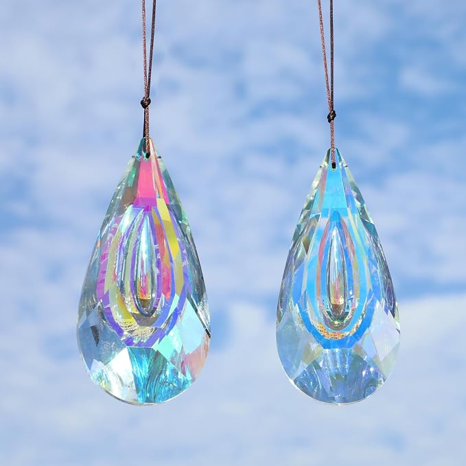 120mm Crystal Suncatcher, 2 Pack Large Prism Sun Catchers Indoor Windows | Hanging Ornaments Rainbow Maker Pendant for Outdoor Garden Chandelier Birthday Wedding Party Valentines Day Gifts for Women
