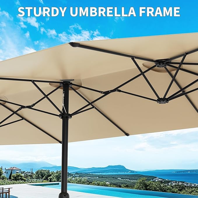 Garvee 13ft Patio Umbrella with Double Canopy, Premium Commercial Extra Large Market Umbrella for Outdoor Dining Sets, Resort Patios and Backyard Entertainment Areas, w/o Base