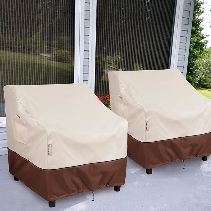 2Pack Waterproof Patio Chair Covers-600D Oxford Heavy Duty Outdoor Furniture Cover, UV & Wind Resistant Deep Seat Chair Protector for All Seasons (Beige/Brown, 31.5" W x 33.5" D x 36" H)