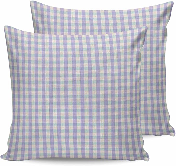 Outdoor Waterproof Throw Pillow Covers Set of 2 Purple Buffalo Plaid Pillowcases 16x16 Inches Linen Classic Checked Patio Decorative Pillows Cushion Case Patio Pillows for Couch Bed Chair Garden