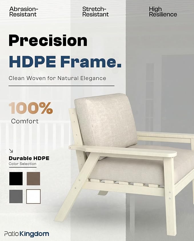 HDPE 7 Piece Patio Furniture Set, HDPE Outdoor Sectional with with Beige Thick Cushions, Coffee Table and Side Table, Patio Conversation Sets for Lawn, Garden, Porch (White Frame)