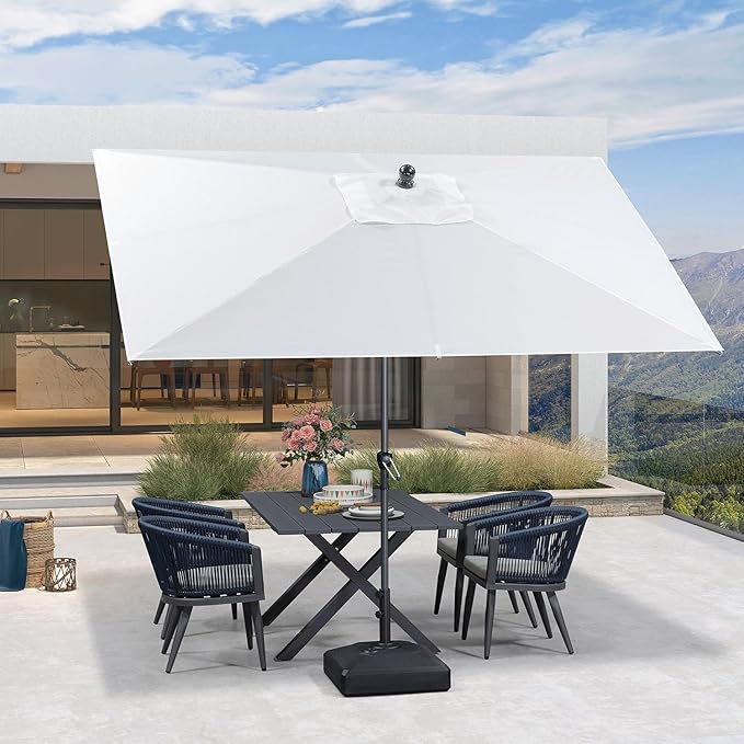 PURPLE LEAF 10' x 6.5' Rectangular Patio Umbrella Outdoor Table Umbrella Aluminum Frame Market Umbrella Sun Umbrella with 8 Sturdy Ribs Tilt for Garden Deck Lawn Pool White