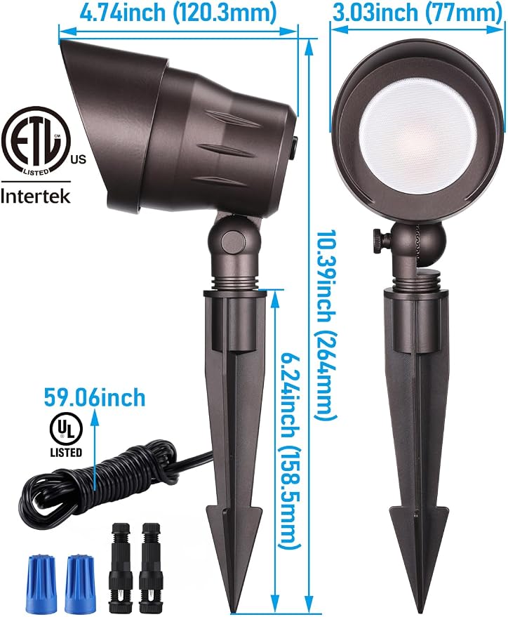 LEONLITE 12-Pack 5CCT 5W 12-24V Low Voltage LED Spotlight Oil Rubbed Bronze | 1800K2700K3000K4000K5000K, Landscape Pathway Lights Outdoor, CRI90, Aluminum Spot Lights for Garden, ETL, IP65 Waterproof