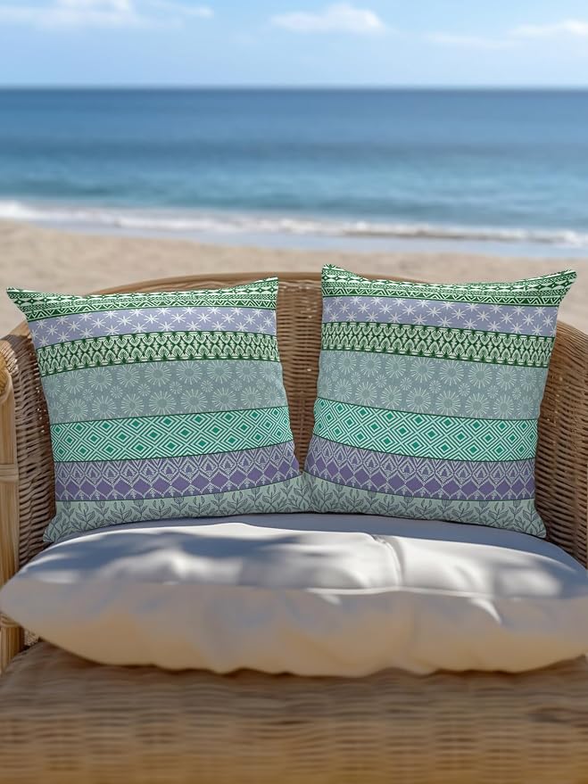 Waterproof Outdoor Pillow 1 Pack Turquoise Bohemian Decorative Throw Pillows Cover & Insert 16x16 Inch Pillowcase Boho Style Floral Leaves Geometric Pillows for Couch Sofa Bed Patio Furniture
