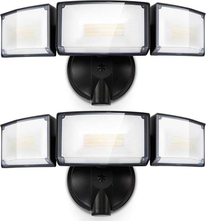 LUTEC 75W 8000 Lumen Floods Light Outdoor, Switch Controlled LED Security Lights with 3 Adjustable Heads, 5000K Daylight, IP65 Waterproof Exterior Flood Light for Garage, Yard, Patio (Black) - 2 Pack