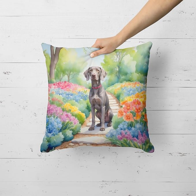 Caroline's Treasures Weimaraner Spring Path Throw Pillow Machine Washable, Indoor Outdoor Decorative Pillow for Couch, Bed or Patio, 18Hx18W