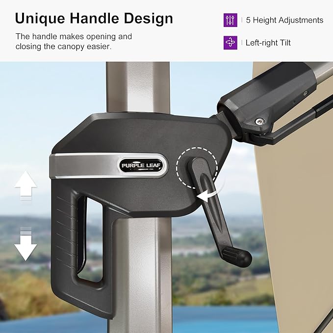 PURPLE LEAF 8' X 8' Left-right Tilting Patio Umbrella Outdoor Swivel Cantilever Umbrella Aluminum Offset Umbrella with Champagne Frame and 360-degree Rotation for Garden Deck Pool, Beige