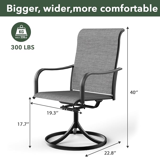 Grey Patio Swivel Rocker Chair and 54" Round Table Oudoor Dining Set 7 Sty2 | 6 Piece Swivel Chairs: High Back, Curved Armrest, Textilene Fabric, Rocking; 6-8 Person 54 inch Metal Round Table