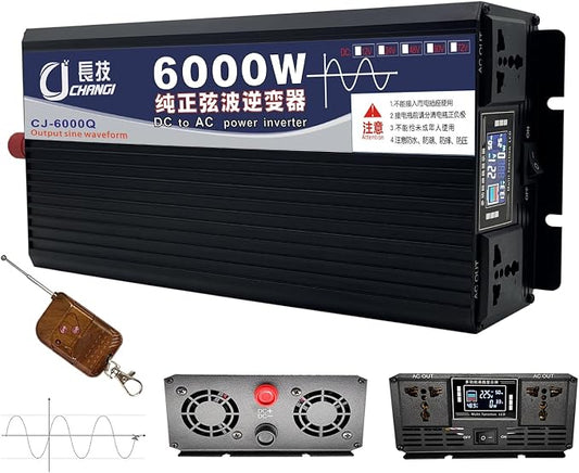 Pure Sine Wave Inverter 3500W/5000W/6000W/8000W/10000W/12000W Solar Power Inverter 12V 24V 48V 60V 72V DC to 110V 120V/220V 230V 240V AC Car Voltage Converter Transformer for Home RV(6000W,48Vto110V)
