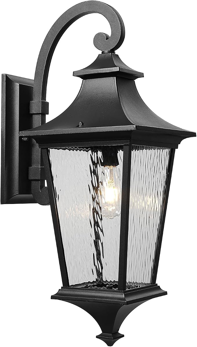 Black Outdoor Wall Light 29.3 Inch Large Aluminum Exterior Lighting Fixtures with Water Ripple Glass Waterproof Porch Lights Outdoor for Patio Doorway E26 Socket