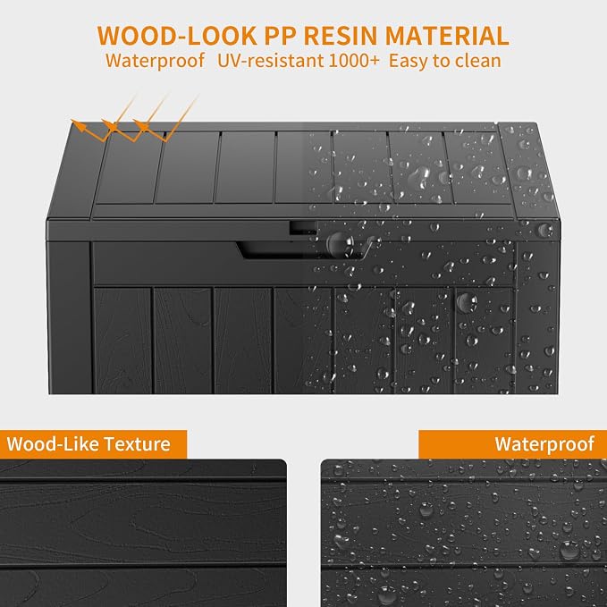PatioZen 30 Gallon Resin Deck Box with Lockable Lid, Waterproof storage box for Patio Furniture, and Garden Tools, Black