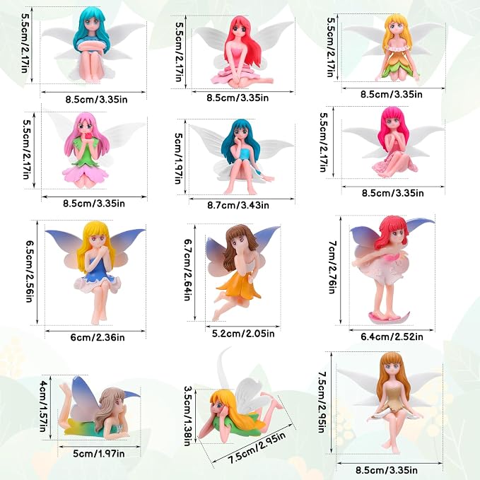 Miniature Fairy Figurines, 12 Pcs Hand-Painted Small Flower Fairies with Wings for Garden Decor, Cake Topper & Landscapes