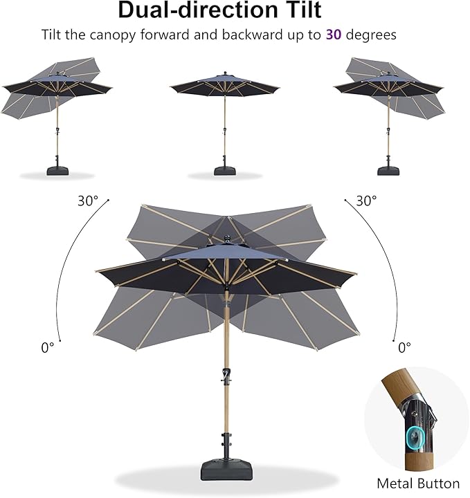 PURPLE LEAF 10 Feet Patio Umbrella with Base Outdoor Umbrella Round Market Umbrella for Table with Push Button Tilt & Crank and 8 Ribs Aluminum Pool Umbrella for Beach Patio, Navy Blue