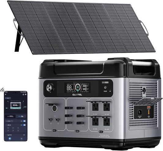 OUKITEL P2001 Pro 3200W Power Station with 200W Solar Panel, 2048Wh Solar Generator with 4x6400W Peak AC Outlets, 1.5H Full Charging, APP Control LiFePO4 Battery for Camping RV HomeB ackup