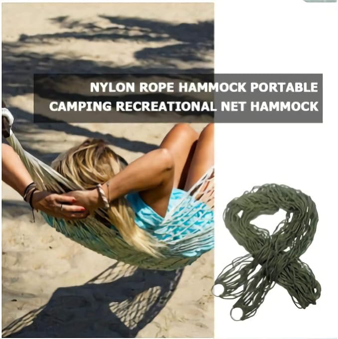KNC Outdoor Travel Camping Sport Hammock, Army Green Net Mesh Nylon Sleeping Bed Swing with Hooks for Garden Beach Camping Hunting Hiking Traveling (Green)