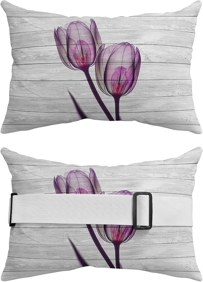 Outdoor Pillows Covers with Inserts Abstract Transparent Purple Flower Tulip Wood Grain Waterproof Pillow with Adjustable Strap Throw Pillows for Patio Furniture Recliner Lounge Chair, 11" x 16", 1PCS