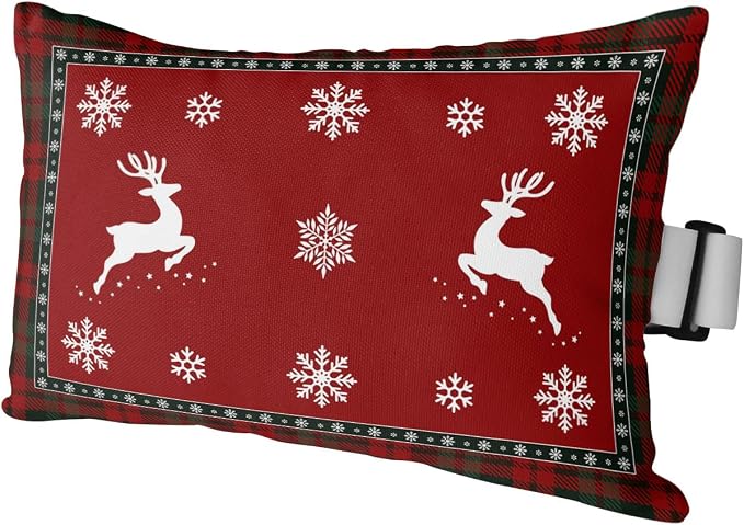 Outdoor Pillows Covers with Inserts Christmas Elk Snowflake Plaid Border Waterproof Recliner Pillow with Adjustable Strap Throw Pillows for Patio Furniture Pool Lounge Chair, 11x16 inch, 1PCS