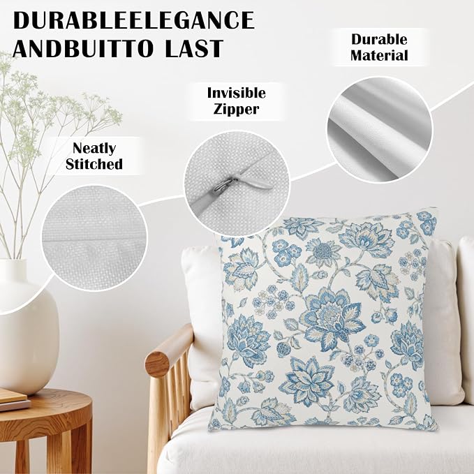 Blue Chinoiserie Pillow Covers 24x24 Set of 2 Blue and White Porcelain Paisley Throw Pillow Covers Vintage Floral Pillowcase Neutral Cushion Case for Couch Sofa Indoor Outdoor