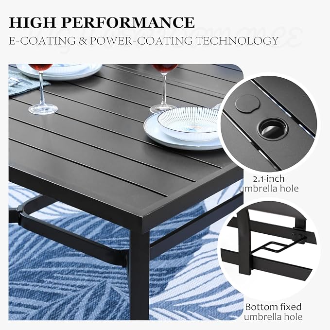 HERA'S HOUSE 9pc Patio Dining Set, 83" Metal Table & Swivel Rattan Chairs | Rectangle table with umbrella hole, 8 cushioned chairs. Waterproof, rust-resistant, all-weather for backyard, porch.
