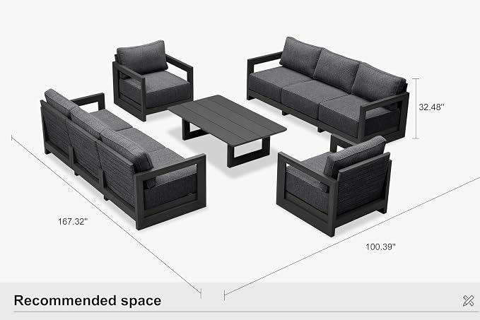 PURPLE LEAF Patio Furniture Set Enclosed Outdoor Couch with 9.6" Thick Cushion and Soft Pillows 9 Piece Outdoor Sectional Sofas with Table Modern Outdoor Conversation Sets for Yard Porch Deck, Grey