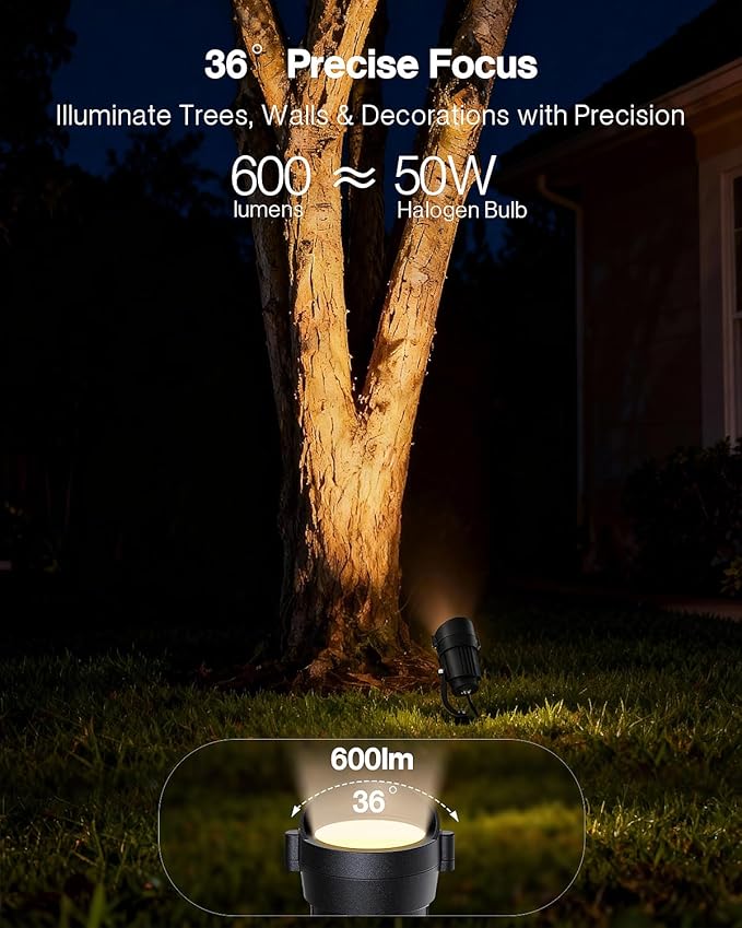HIBOITEC Plug in Outdoor Spotlight 12W, 2900K 36° COB LED Landscape Lighting for Yard Trees & Garden, UL Listed IP65 Waterproof, No Transformer Needed Spot Lights, 2 Packs