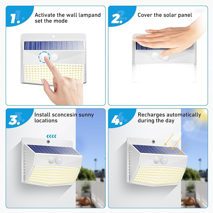 1 Pack Solar Motion Lights Outdoor, Solar Security Light with 3 Modes, IP65 Waterproof Flood Lights Outside for Camping Garden Patio Garage Backyard, White