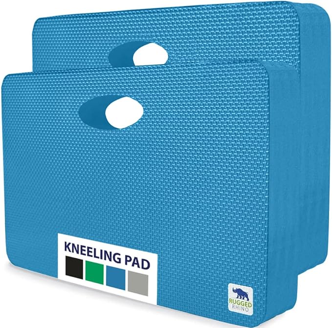 RUGGED RHINO Heavy Duty Kneeling Pad for Work, 2 PK, Shock Absorbent Thick Knee Pads, Holds Up to 300 lbs, Protect Knees from Hard Concrete Surfaces For Mechanics, Yard Gardening, Home Gym Bright Blue