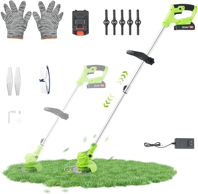 110V String Trimmer Cordless, Weed Wacker with 5.9in Steel Blade, 30 min Runtime, Weed Eater with 2 x Lithium Batteries for Lawn, Garden, etc (Standardausführung ohne Räder)