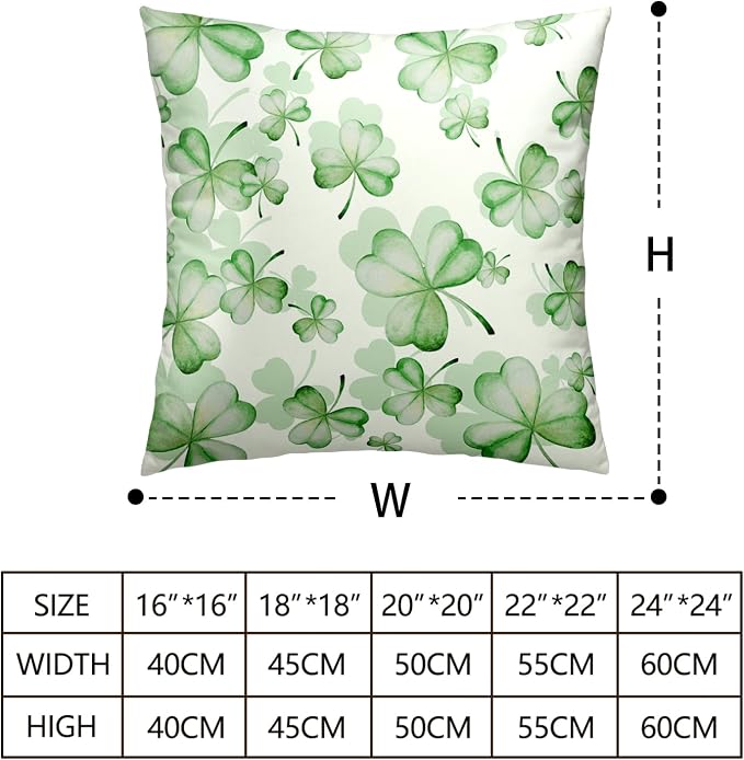 Spring Pillow Covers 20x20 Green Shamrock Pillows Cushion Cases Set of 2 Lucky Clover Decor Pillow Cases March Decorations for Indoor Living Room Couch
