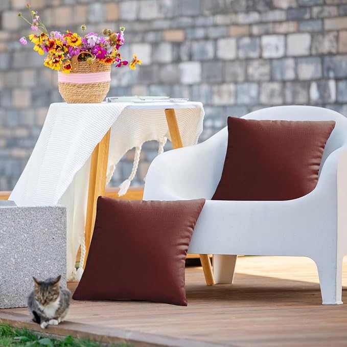 VAKADO Outdoor Waterproof Throw Pillow Covers 24X24 Set of 2 Decorative WineRed Patio Furniture Cushion Cases Outside Decor for Couch Garden Bench Porch