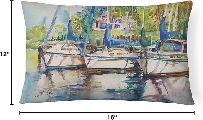 Caroline's Treasures JMK1071PW1216 Safe Harbour Sailboats Canvas Fabric Decorative Pillow Machine Washable, Indoor Outdoor Decorative Pillow for Couch, Bed or Patio, 12HX16W