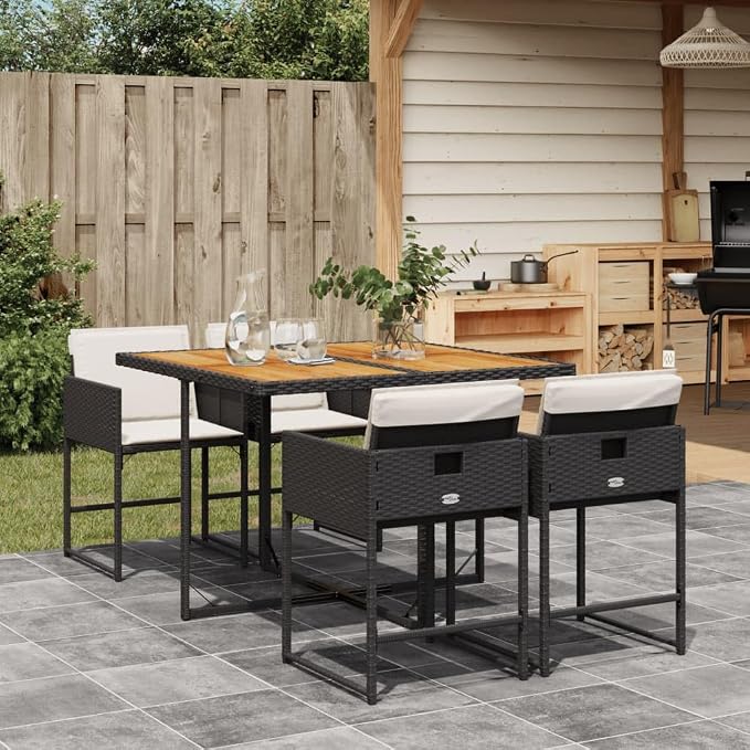 5 Piece Modern Patio Dining Set & Garden Dining Set Black Poly Rattan Patio Furniture Outdoor Dining Set for Garden Patio Backyard 43.3 x 41.7 x 28.7 in