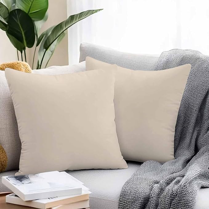 Throw Pillow Covers 20x20 Inch Set of 2, Beige Pure Color Waterproof Outdoor Pillow Covers, Aesthetics Contemporary Modern Decorative Cushion Pillowcases for Couch, Sofa, Bed, Garden, Patio