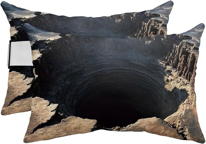 Outdoor Lumbar Pillow Set of 2, Ground Fissure Waterproof Beach Headrest Pillow with Inserts, Brown Crater Dramatic Recliner Throw Pillows for Patio Furniture, 11 x 16