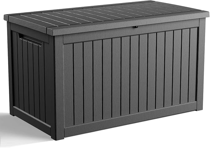 PatioZen 280 Gallon Deck Boxes Outdoor Waterproof, Weatherproof Outdoor Storage Boxes Lockable for Patio Furniture, Pool Supplies,Garden Tools(Black)
