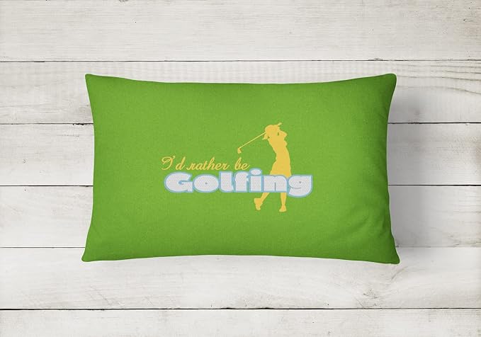 Caroline's Treasures SB3093PW1216 I'd Rather be Golfing Woman on Green Canvas Fabric Decorative Pillow Machine Washable, Indoor Outdoor Decorative Pillow for Couch, Bed or Patio, 12HX16W