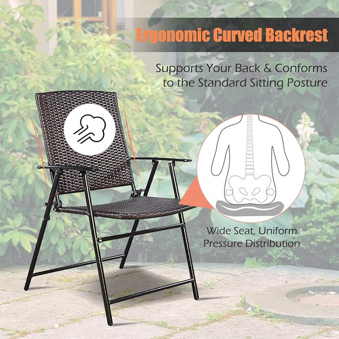 S AFSTAR 5 Pieces Patio Dining Set, 4 Folding Chairs with Table, Portable Wicker Chairs Furniture Set for Outdoor Garden Backyard (4 Chairs w/ 37''H Tall Square Table)