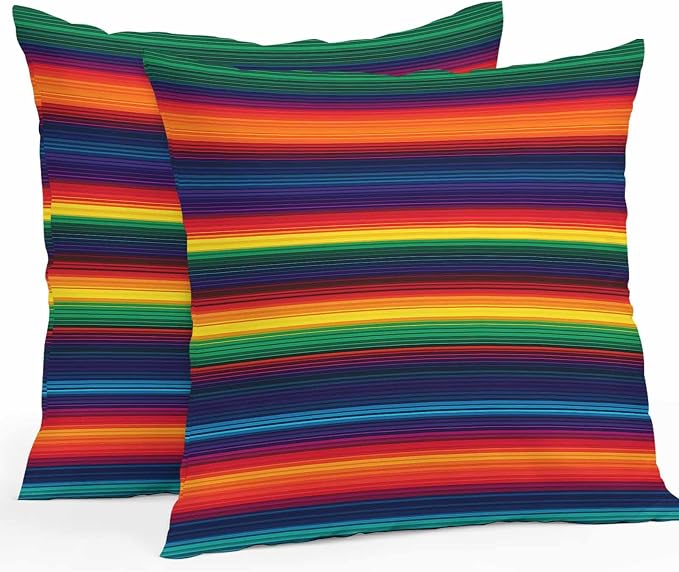 Outdoor Throw Pillow Covers Waterproof Pillow Cases 24x24 Colorful Mexican Stripes Ethnic Style Decorative Pillow Covers Cushion Cases for Couch Sofa Patio Garden 2 Pack Orange Gradient Geometric