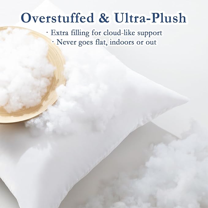 puredown® 26x26 Outdoor Pillow Inserts, Set of 2, Fluffy Soft Waterproof Down Alternative Euro Pillows for Porch Swing Sofa Couch Cushion Patio Furniture