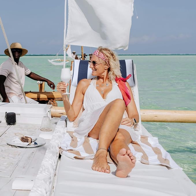 Outdoor Pillow for Chaise Lounge Chair, 2pcs Striped Chaise Lounge Pillows, Adjustable Strap Head Lumbar Pillow for Patio Pool Beach Office, Navy