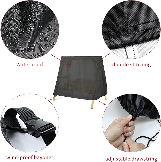 Kasla Outdoor Swing Cover, Waterproof and Heavy-Duty, Cover for Patio A Frame Swing Set & Porch Glider Hammock & Porch Swing Stand (Customize)