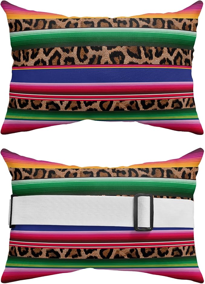 Outdoor Pillows Covers with Inserts Mexico Leopard Print Waterproof Recliner Pillow with Adjustable Strap Throw Pillows for Patio Furniture Pool Lounge Chair, 11x16 inch, 1PCS