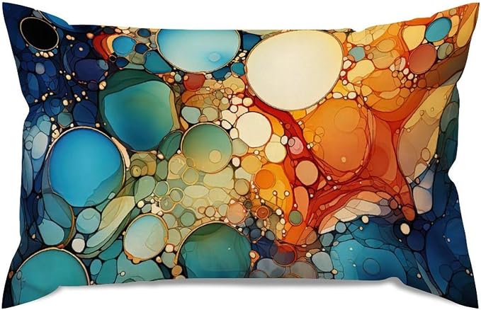 Ink Rainbow Shapes with Gold Rectangular Throw Pillow Cover Abstract Alcohol Ink Textures Cushion Cases 16x26in Modern Accent Decorative Cushion Covers Home Decor for Home Decor Sofa Couch